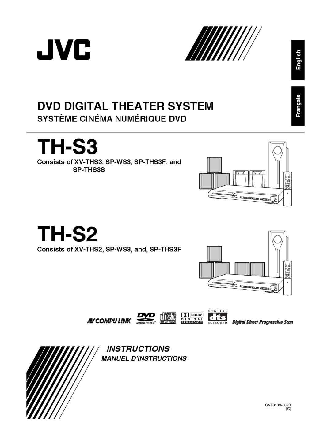 JVC TH-S3 TH-S2 manual Consists of XV-THS3, SP-WS3, SP-THS3F, Consists of XV-THS2, SP-WS3, and, SP-THS3F 