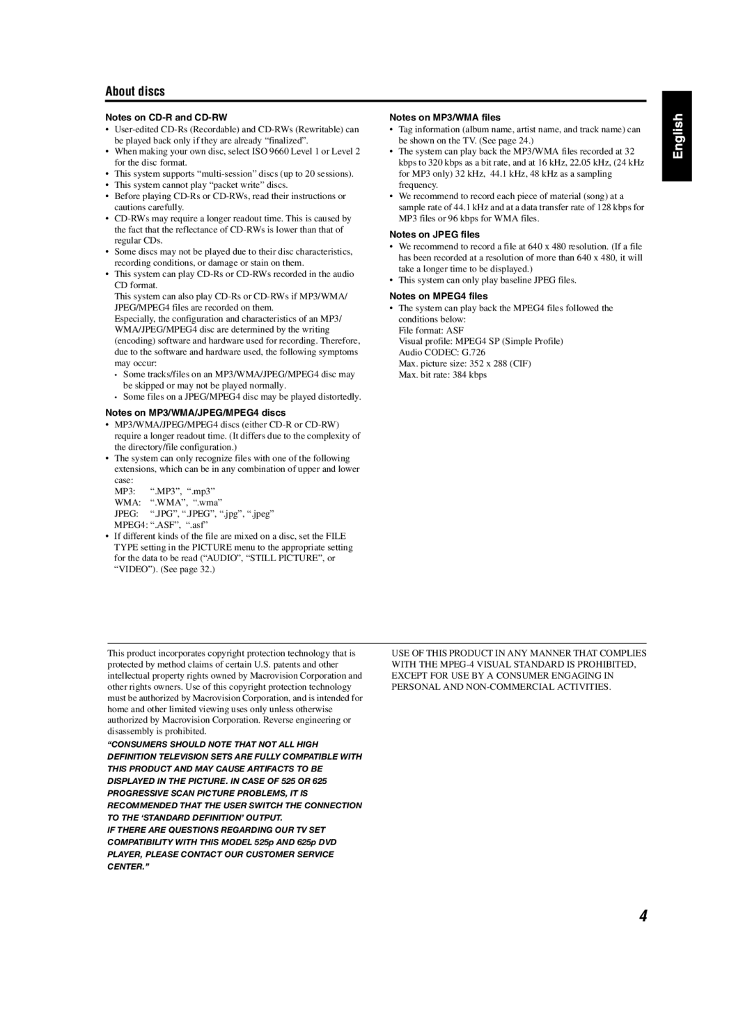 JVC TH-S3 TH-S2 manual With the MPEG-4 Visual Standard is Prohibited, Except for USE by a Consumer Engaging 