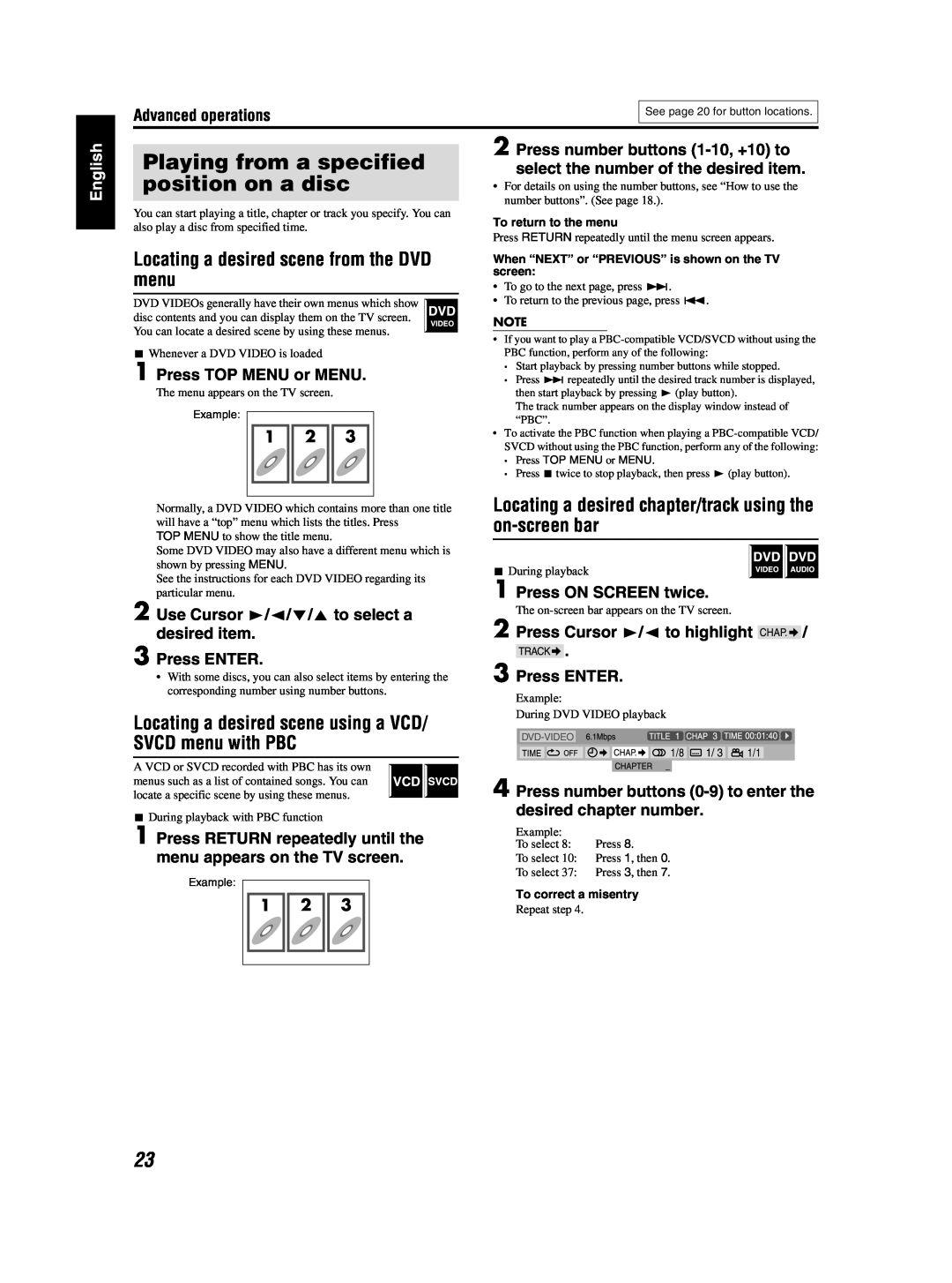 JVC TH-S3 TH-S2 manual Playing from a specified position on a disc 