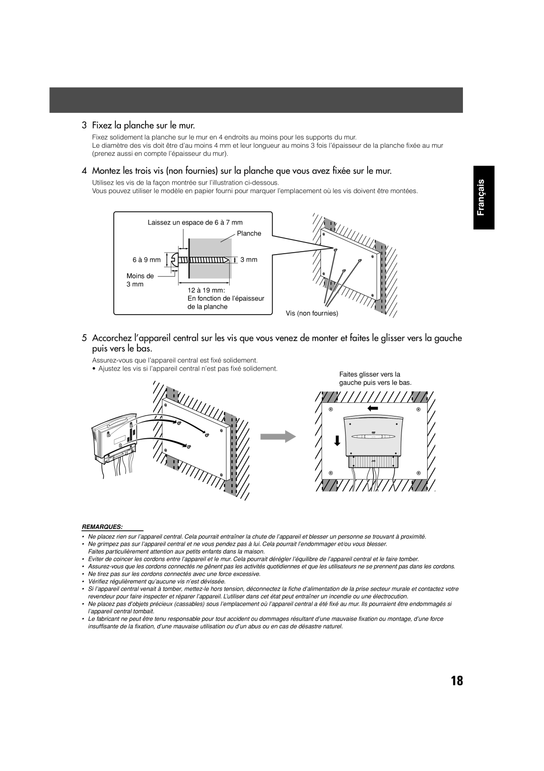 JVC TH-V70 manual Fixez la planche sur le mur 