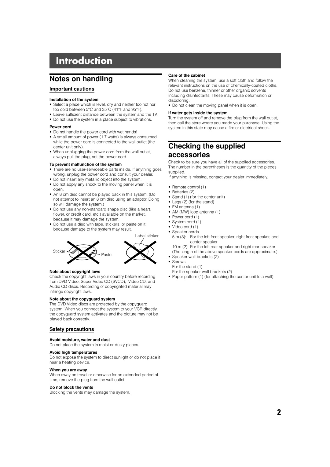 JVC TH-V70R manual Introduction, Checking the supplied accessories, Important cautions, Safety precautions 