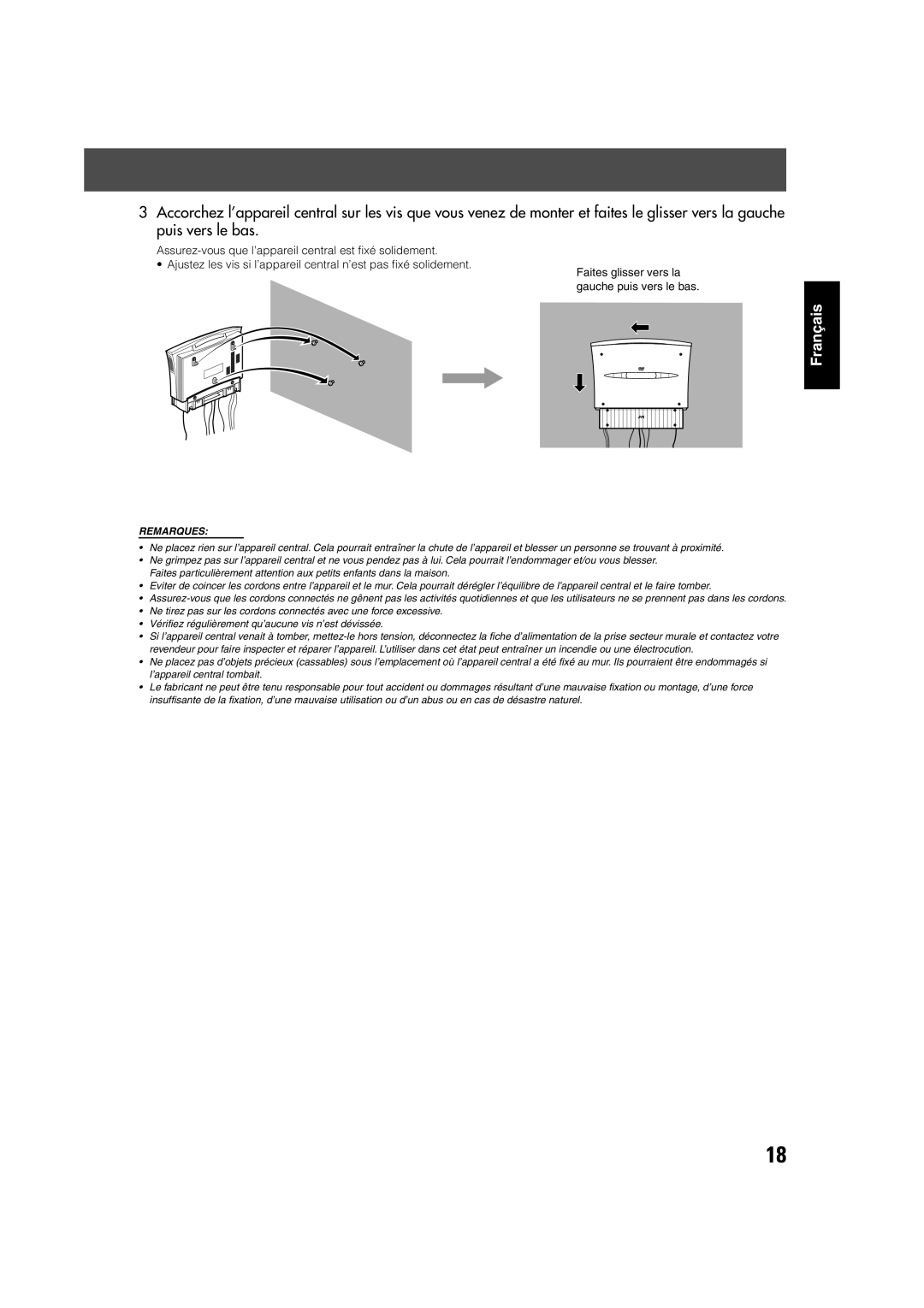 JVC TH-V70R manual Faites glisser vers la gauche puis vers le bas 