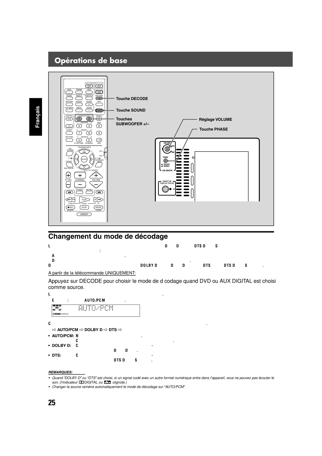 JVC TH-V70R manual Changement du mode de décodage 