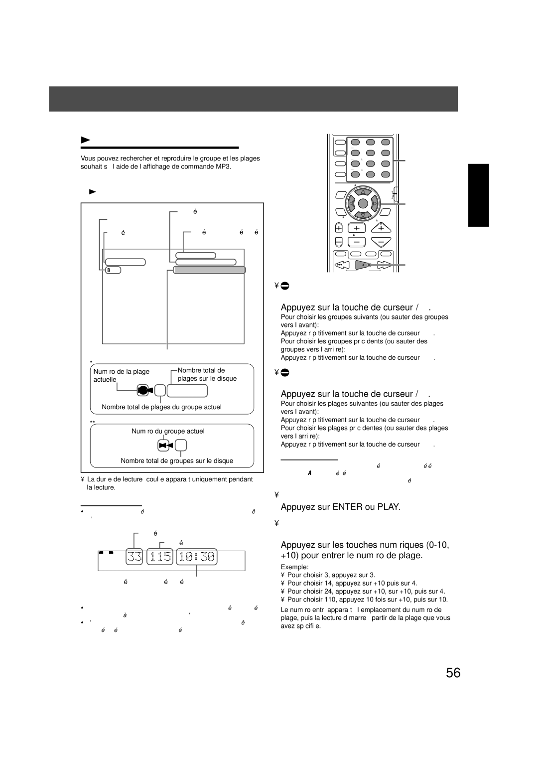 JVC TH-V70R manual Opération à l’aide de l’affichage de commande MP3, Affichage de commande MP3, Opérations 