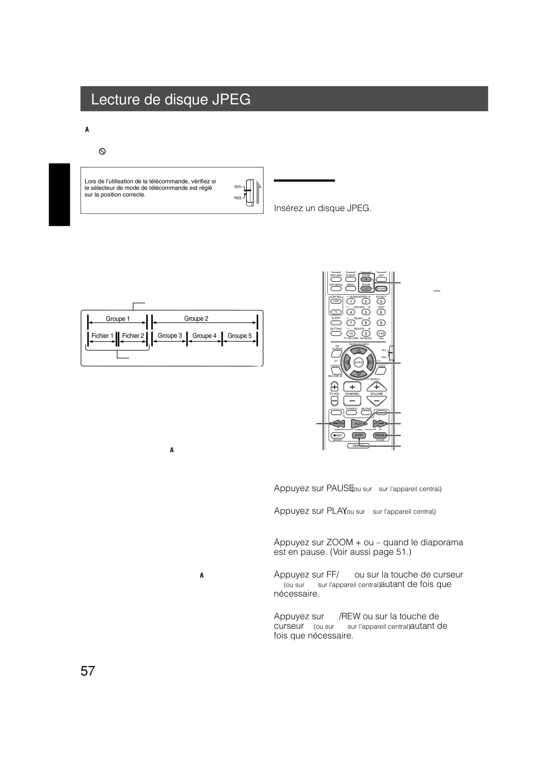 JVC TH-V70R manual Lecture de disque Jpeg, Diaporama, Insérez un disque Jpeg 