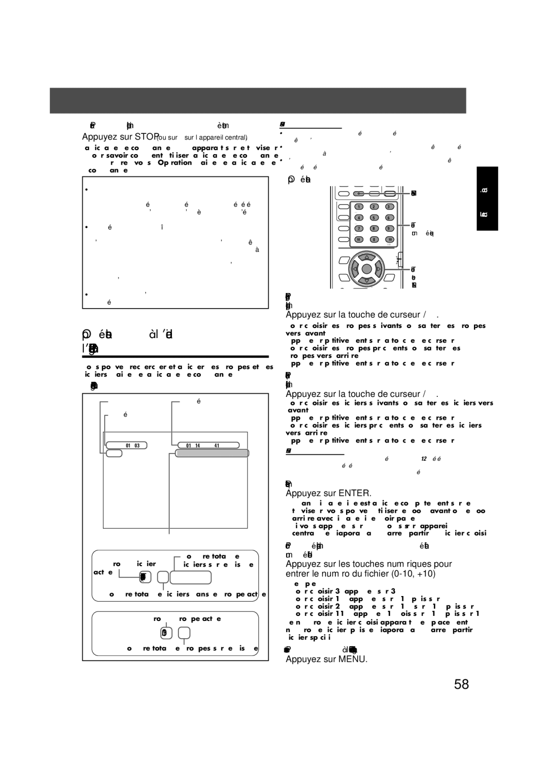 JVC TH-V70R manual Opérations à l’aide de ’affichage de commande Jpeg, Affichage de commande Jpeg, Appuyez sur Menu 