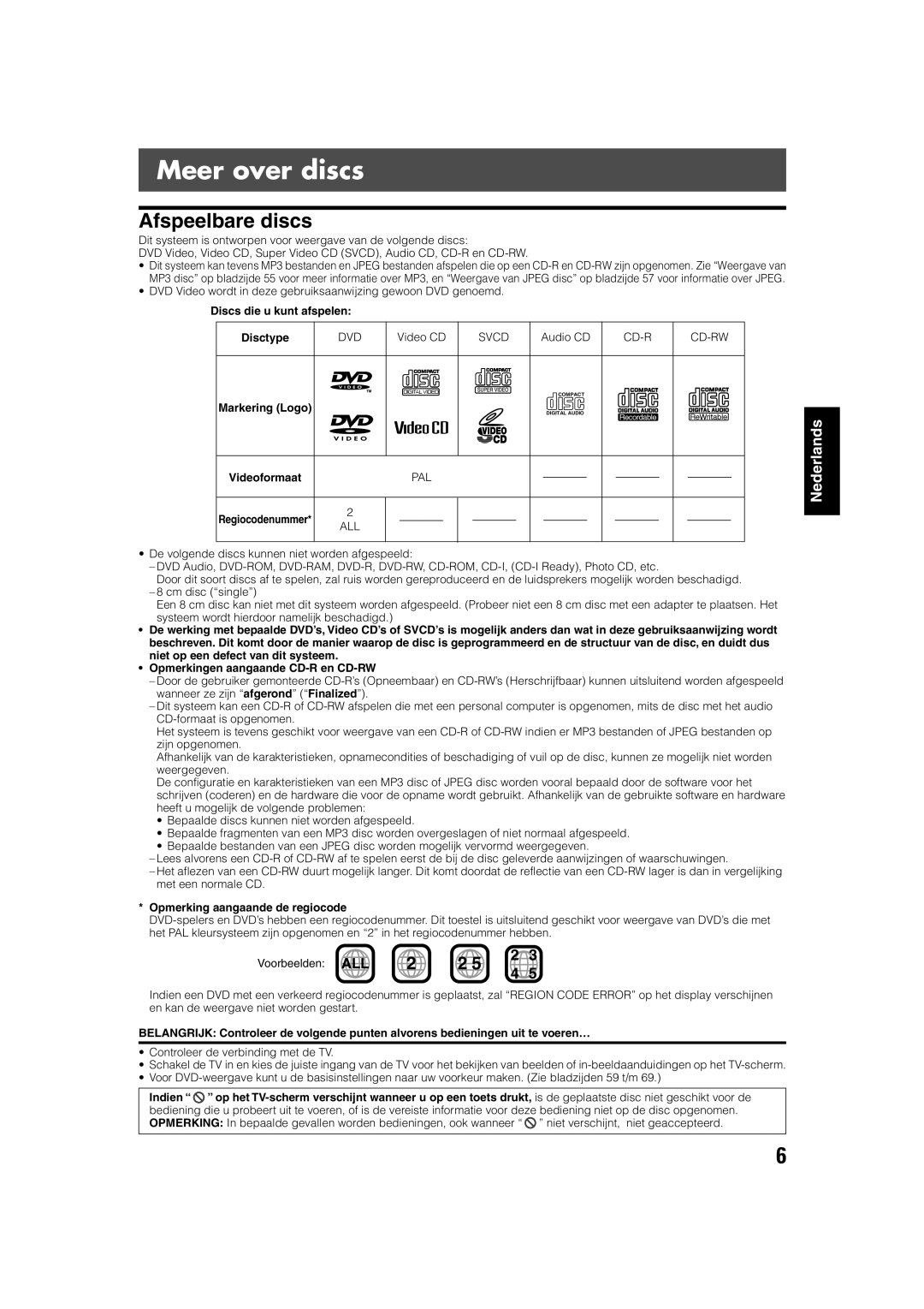 JVC TH-V70R manual Meer over discs, Afspeelbare discs 