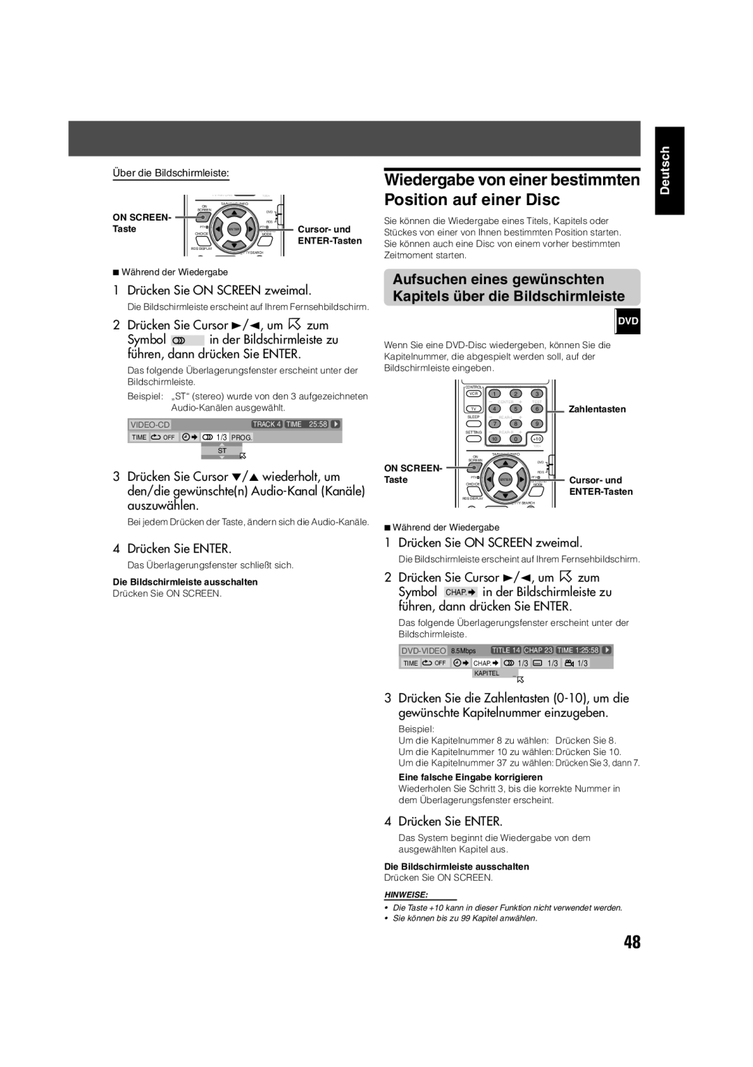 JVC TH-V70R manual Bei jedem Drücken der Taste, ändern sich die Audio-Kanäle, Eine falsche Eingabe korrigieren 