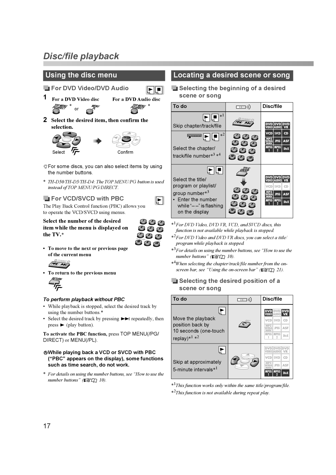 JVC THD60 manual Using the disc menu, Locating a desired scene or song 