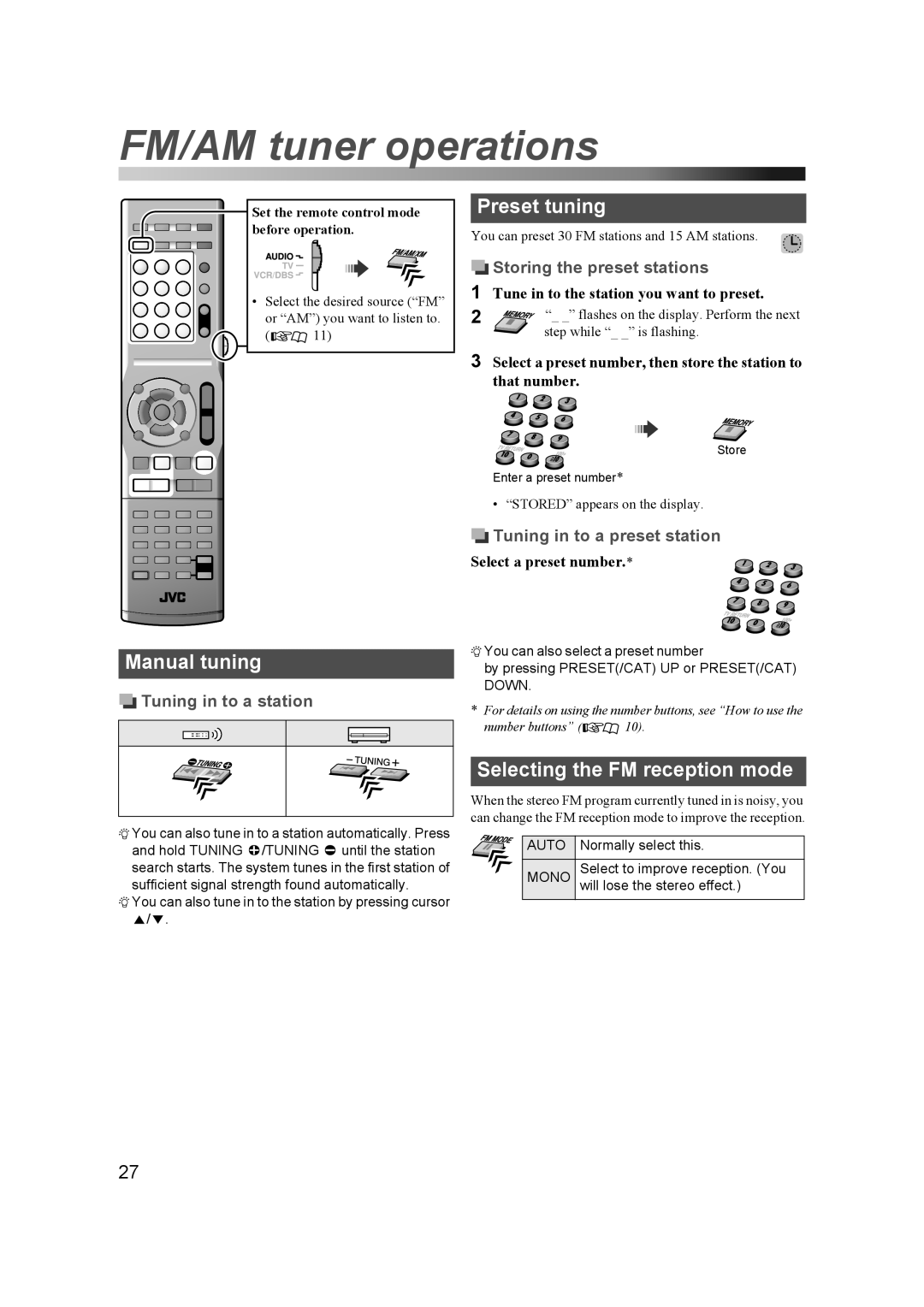 JVC THD60 manual Store Enter a preset number 