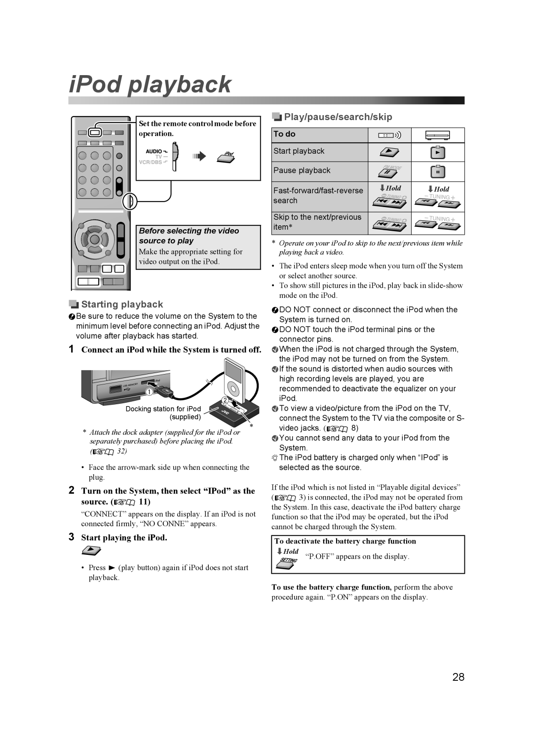 JVC THD60 manual IPod playback, Selected as the source 