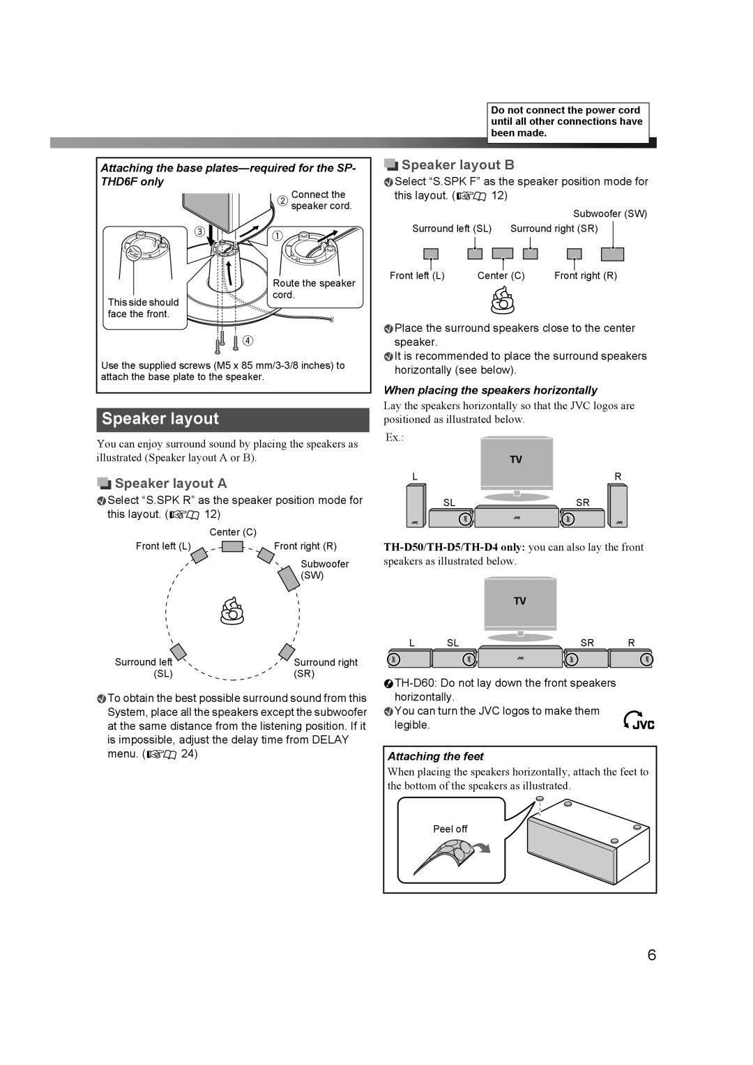 JVC THD60 manual Speaker layout B, Speaker layout a 