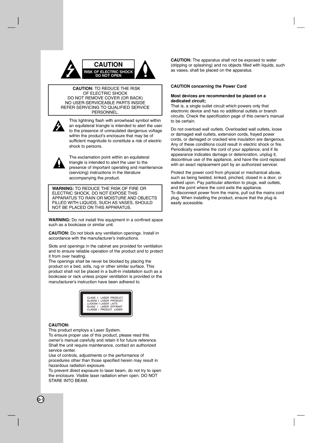 JVC THG51, TH-G51 manual Risk of Electric Shock Do not Open 