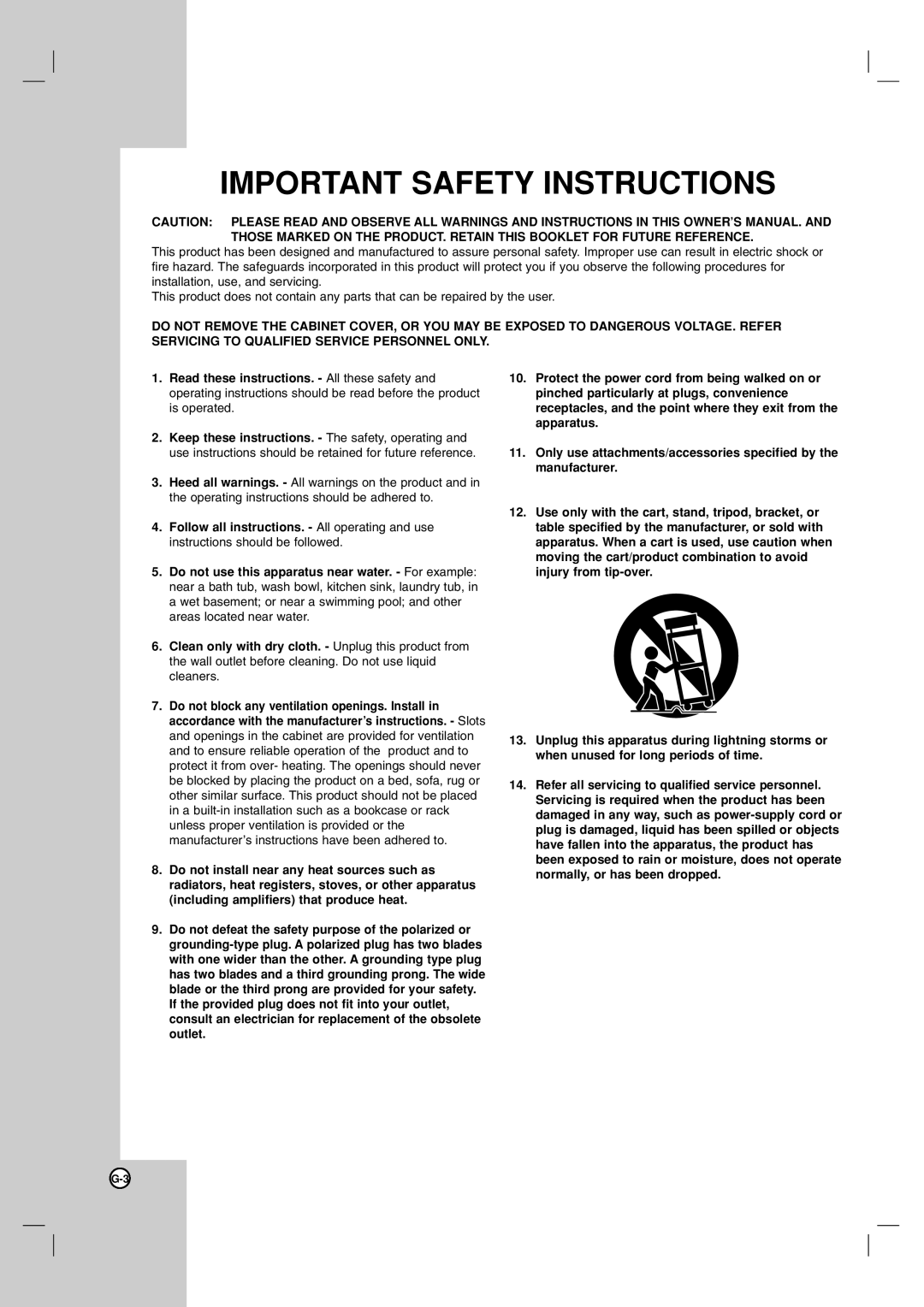 JVC THG51, TH-G51 manual Important Safety Instructions 