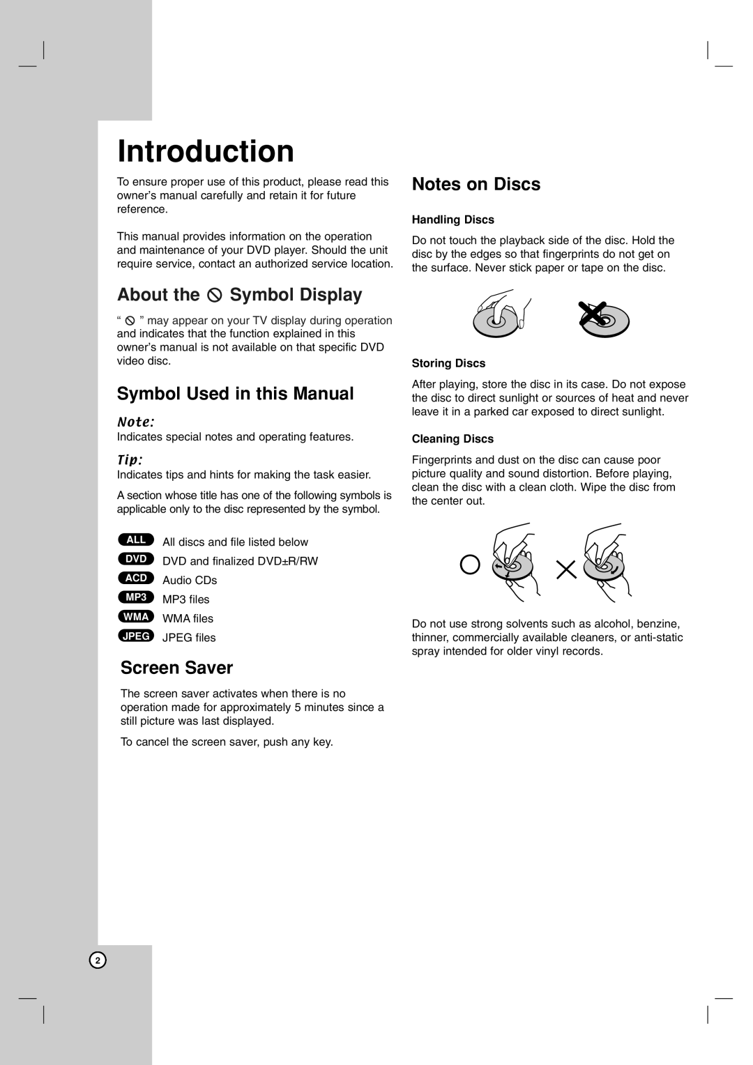 JVC THG51, TH-G51 manual Symbol Used in this Manual, Screen Saver, Handling Discs, Storing Discs, Cleaning Discs 