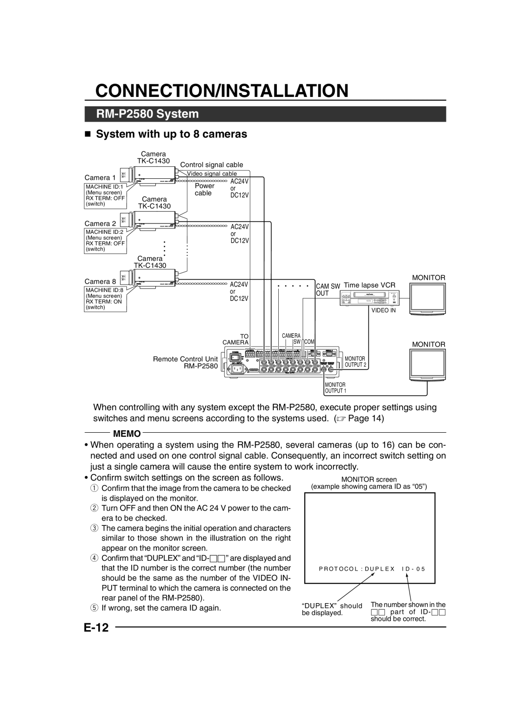 JVC TK-C1430 manual RM-P2580 System,  System with up to 8 cameras 