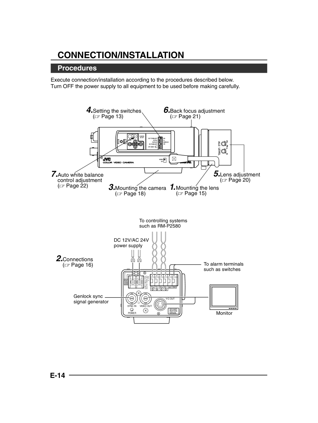 JVC TK-C1430 manual Procedures, Setting the switches 