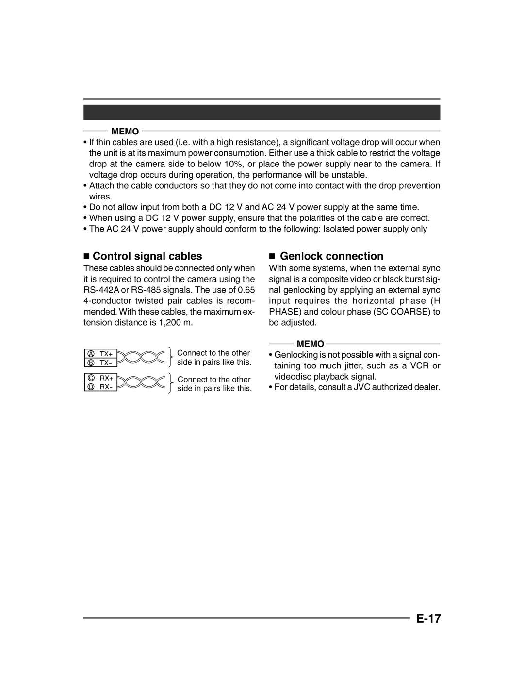 JVC TK-C1430 manual  Control signal cables,  Genlock connection 