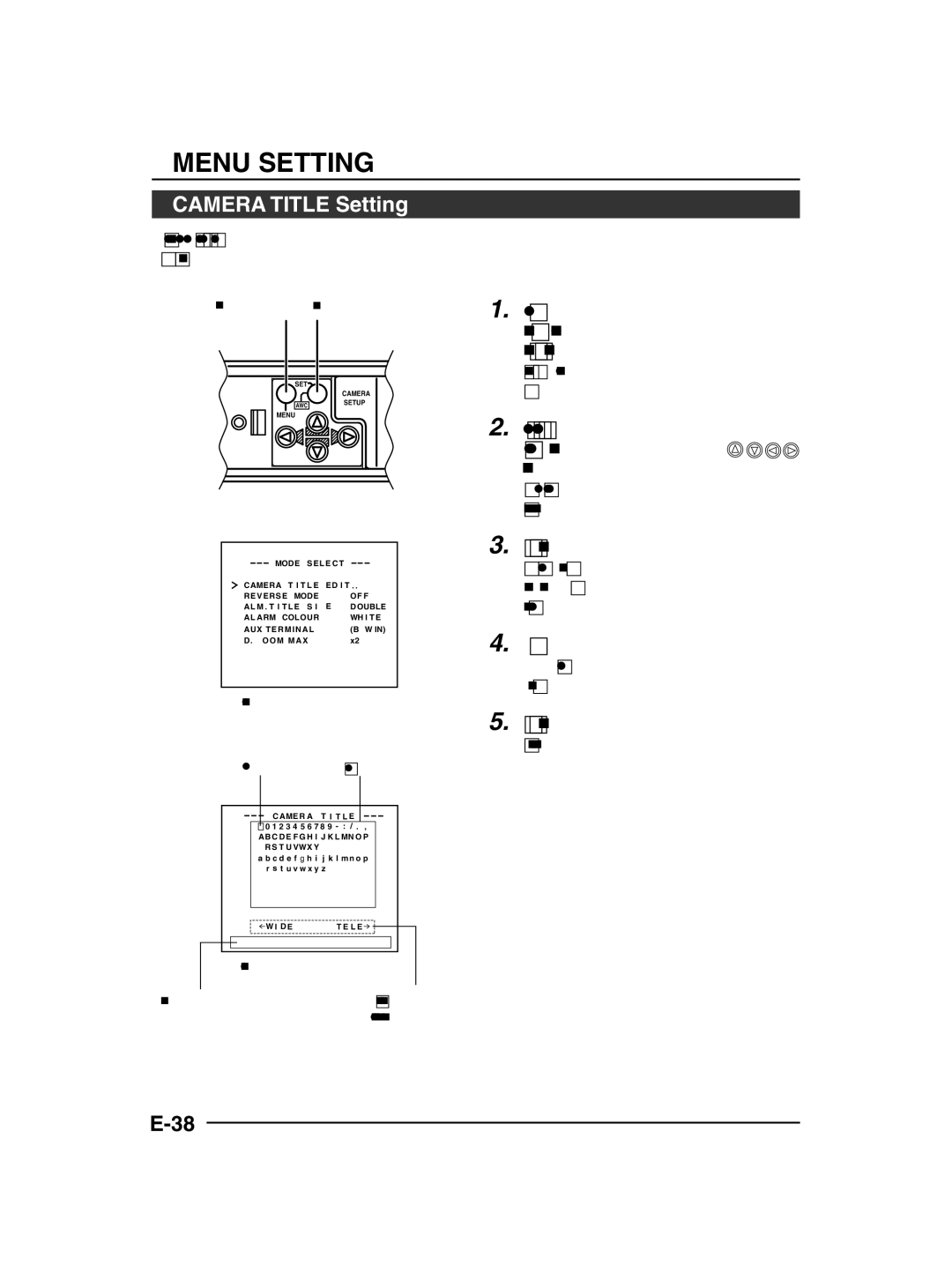 JVC TK-C1430 manual Camera Title Setting, Then, the Camera Title screen is brought up, Screen returns to Mode Select 