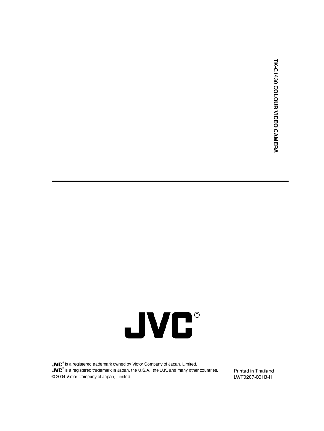 JVC manual TK-C1430 Colour Video Camera 