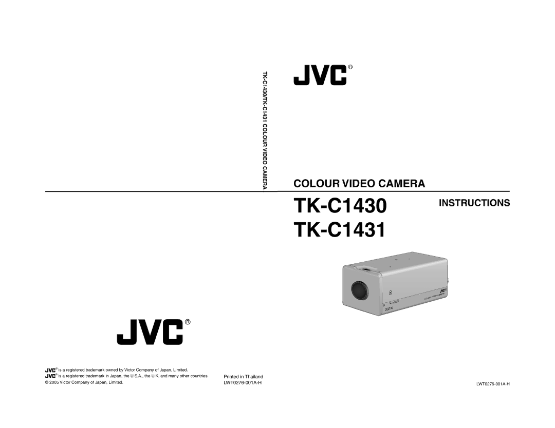 JVC TK-C1431 manual TK-C1430/TK -C1431 Colour Video Camera, LWT0276-001A-H 