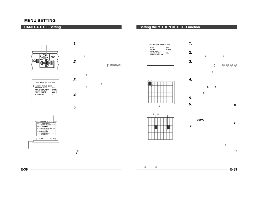 JVC TK-C1431 Camera Title Setting, Setting the Motion Detect Function, Select the item Area Edit on, Motion Detect screen 