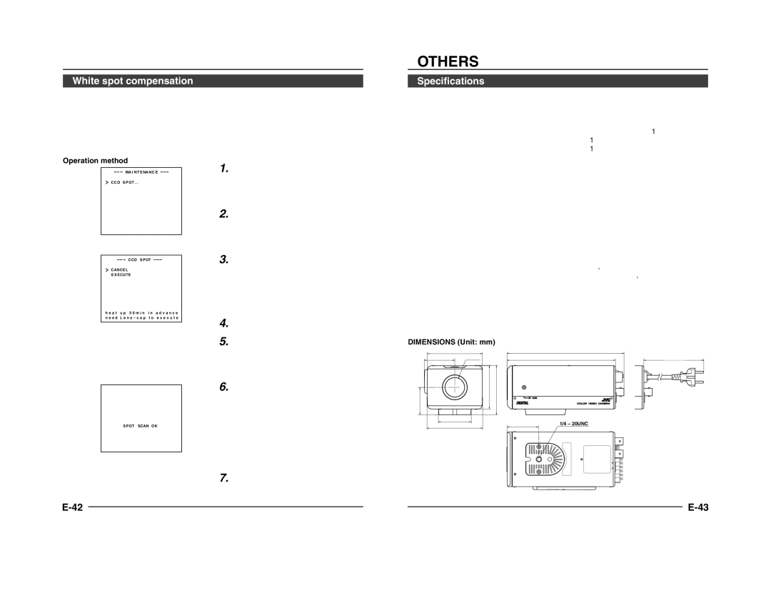 JVC TK-C1431 manual Others, White spot compensation, Specifications 