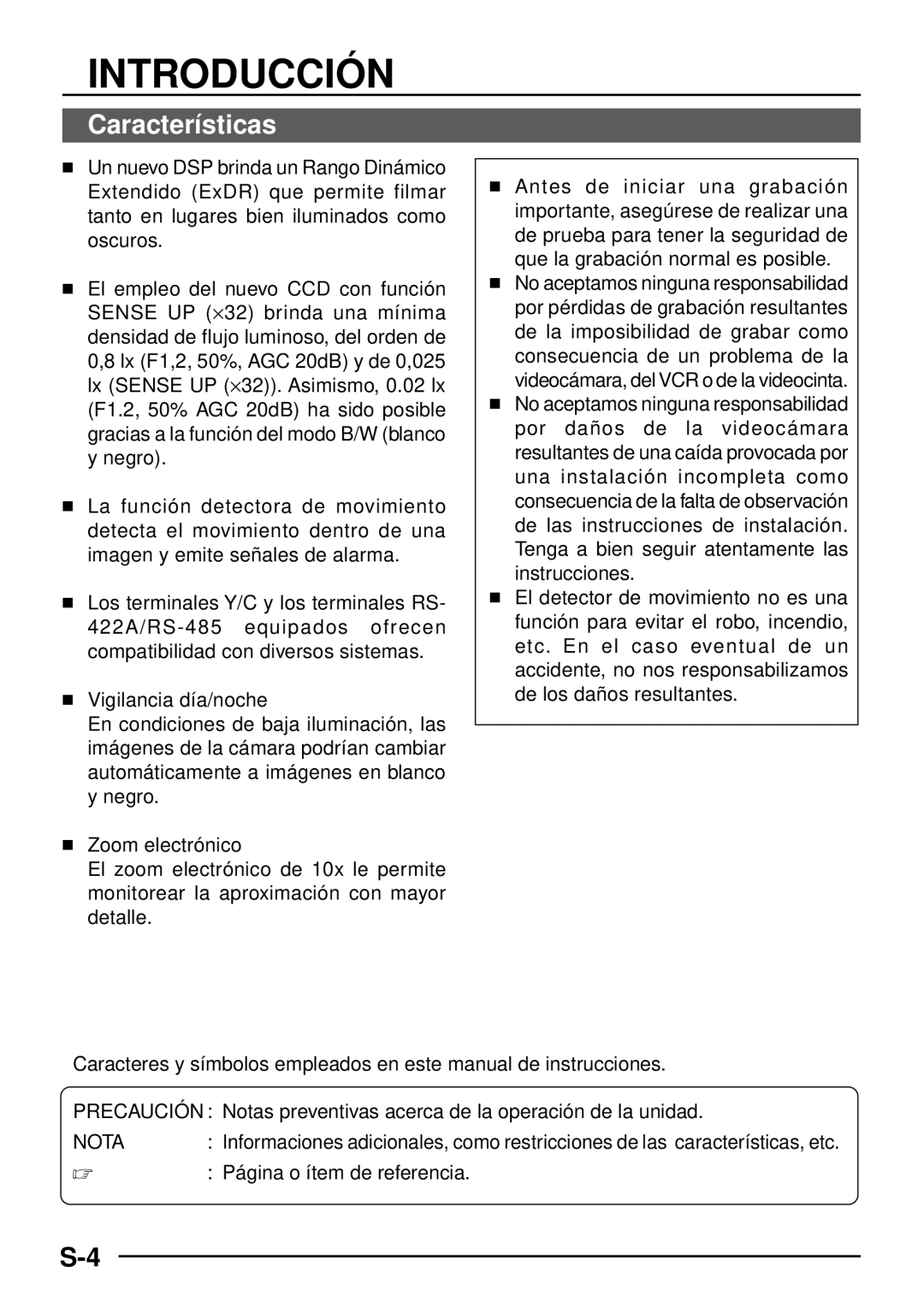 JVC TK-C1460 manual Introducció N, Características, Nota,  Página o ítem de referencia 