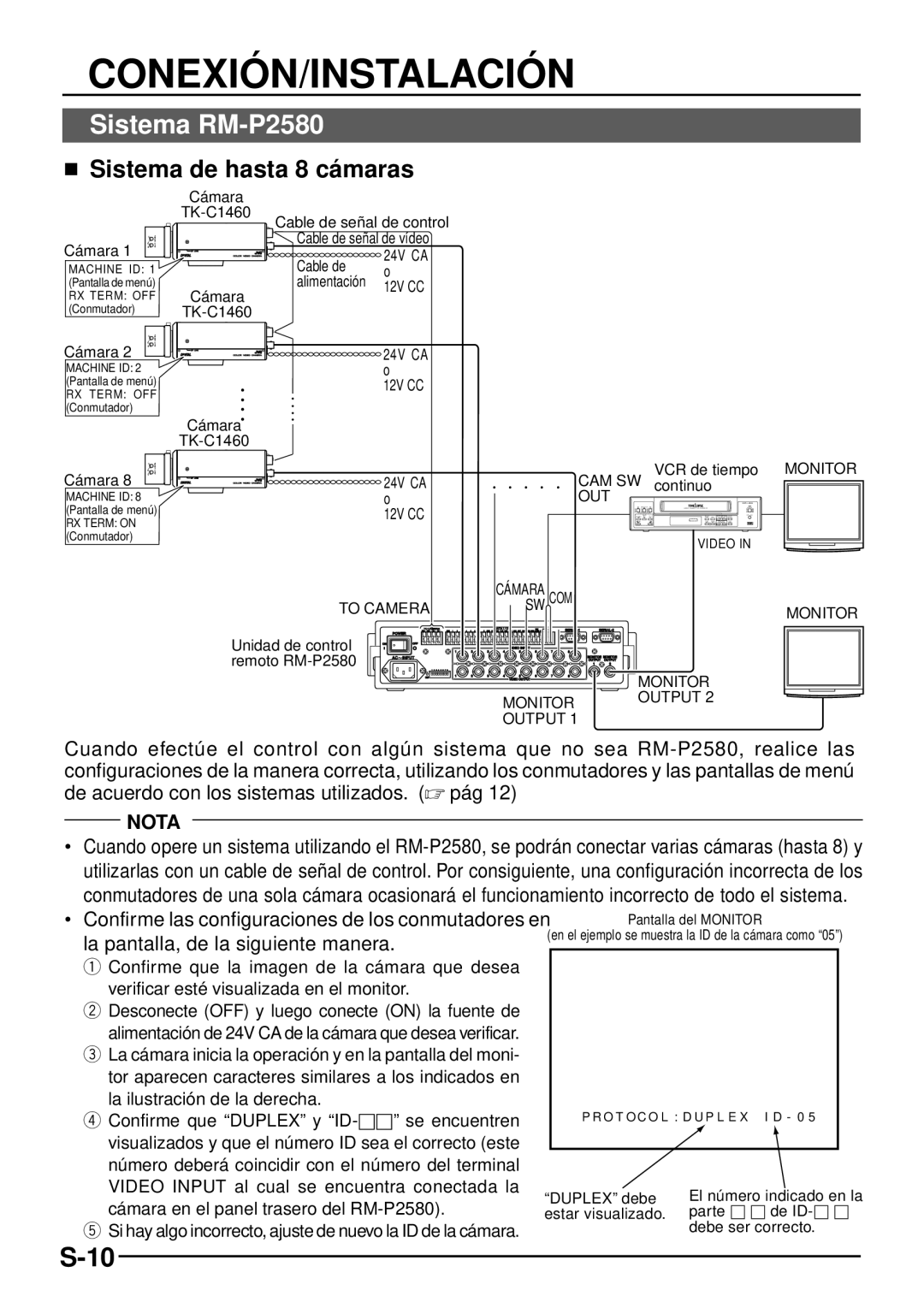 JVC TK-C1460 manual Conexió N/INSTALACIÓ N, Sistema RM-P2580,  Sistema de hasta 8 cá maras 