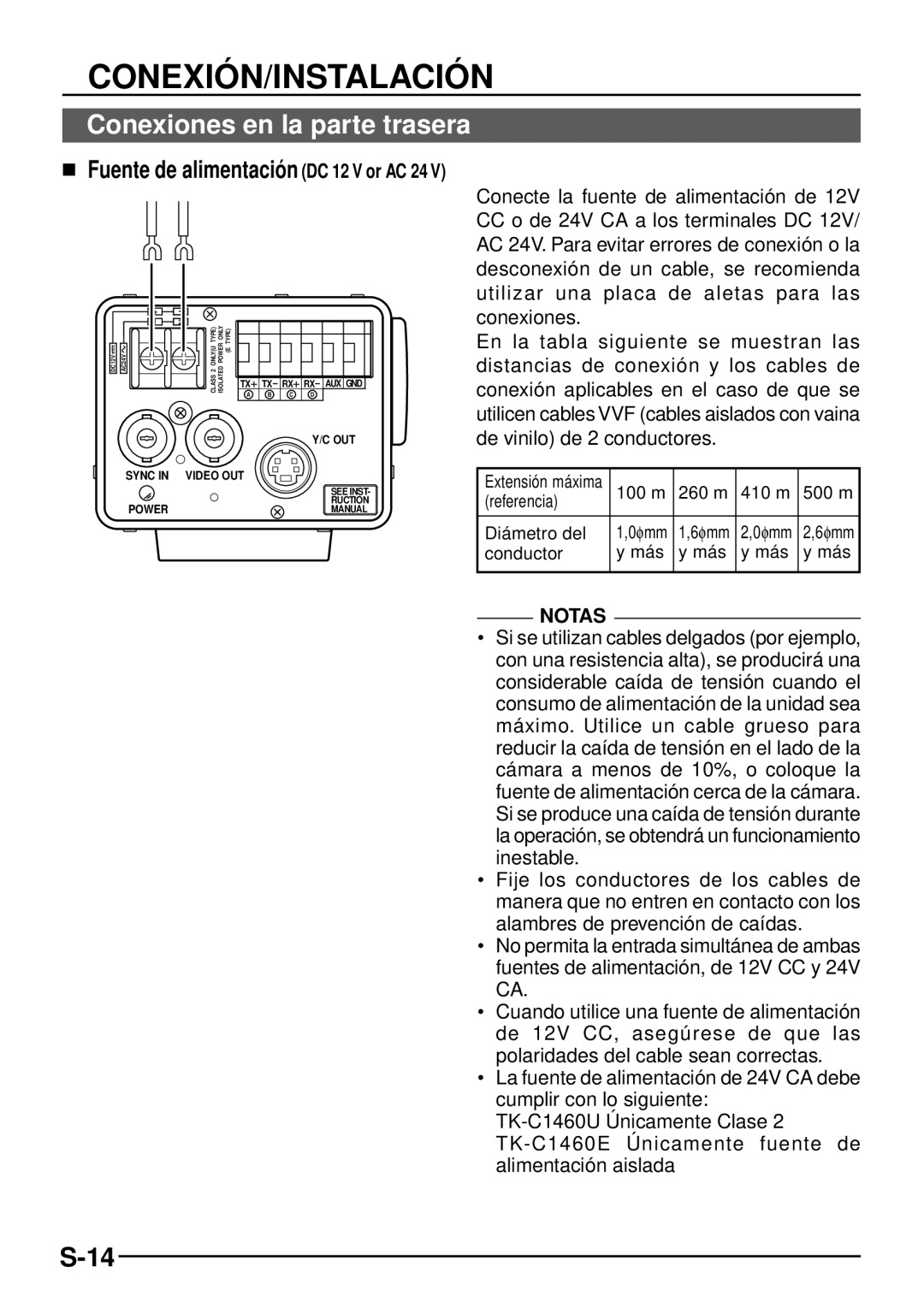 JVC TK-C1460 manual Conexiones en la parte trasera,  Fuente de alimentació n DC 12 V or AC 24, Conductor Más 