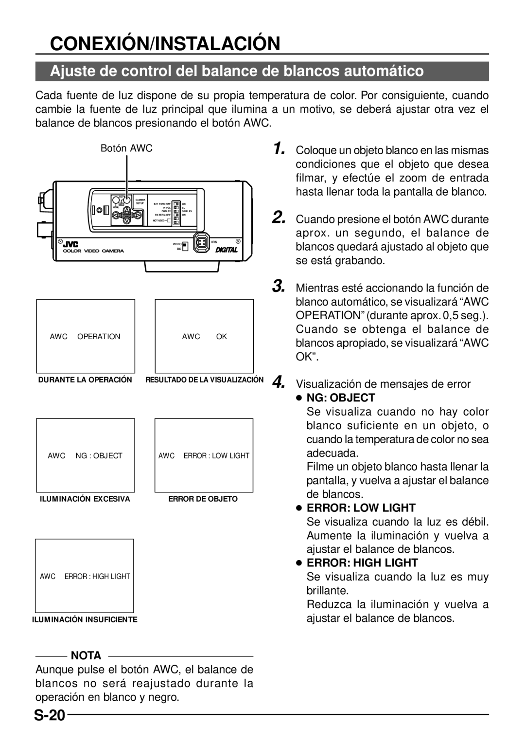 JVC TK-C1460 manual Ajuste de control del balance de blancos automá tico 