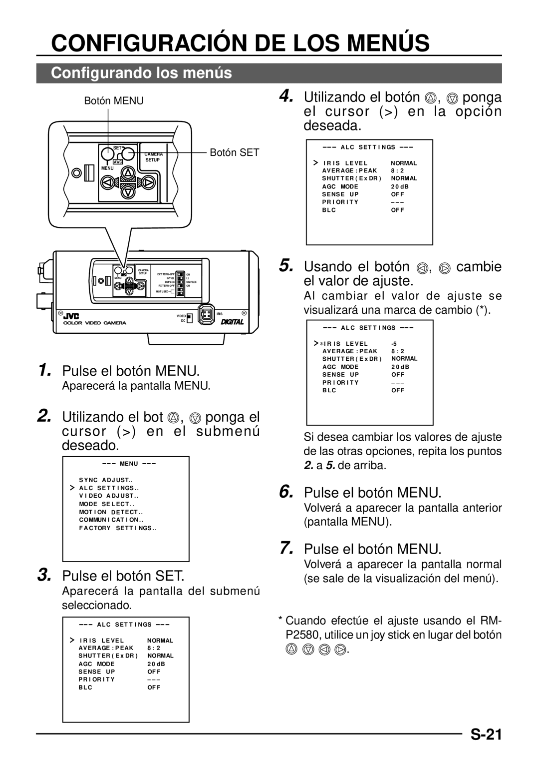 JVC TK-C1460 manual Configuración DE LOS Menús, Configurando los menús 