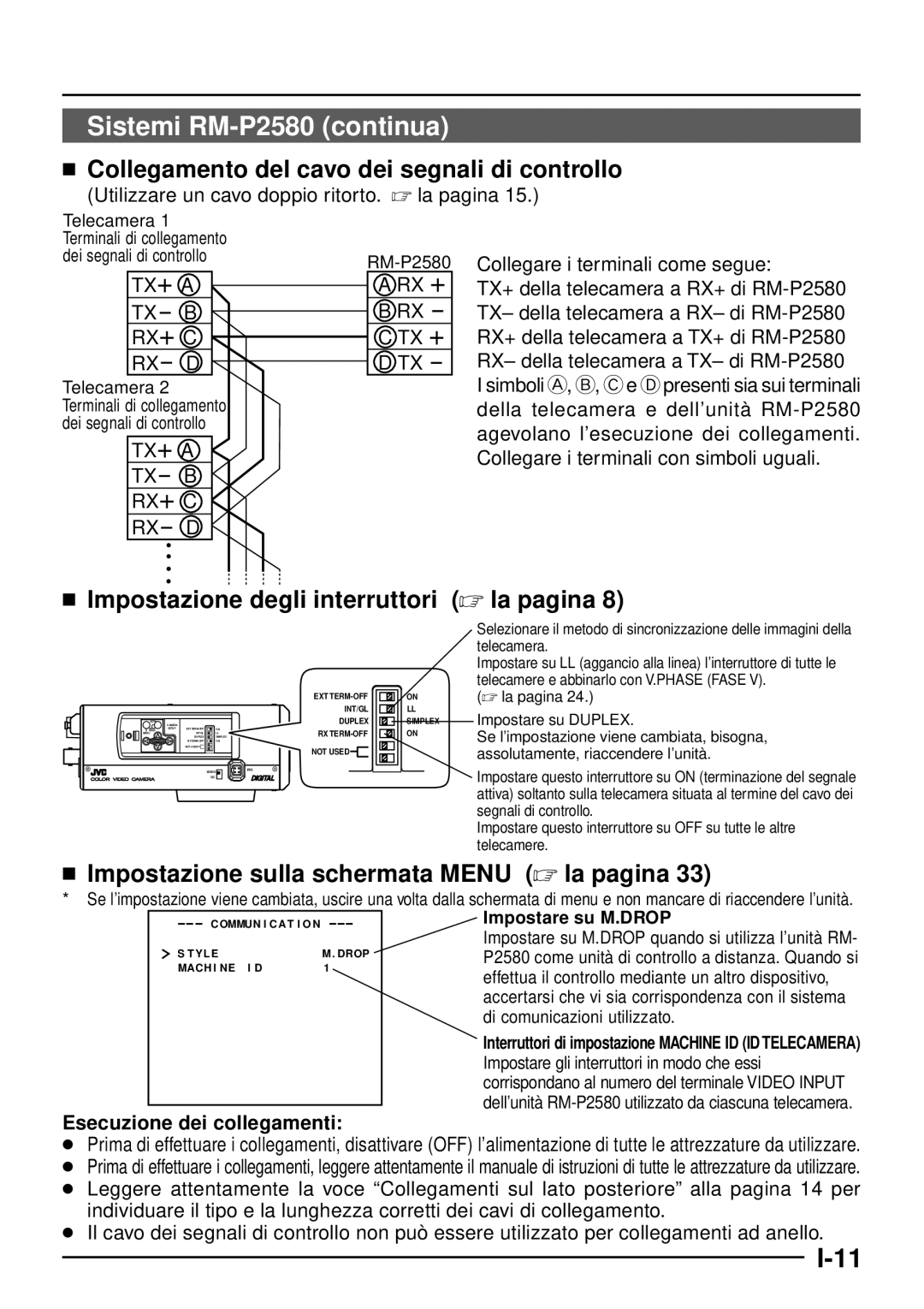 JVC TK-C1460 Sistemi RM-P2580 continua,  Collegamento del cavo dei segnali di controllo, Esecuzione dei collegamenti 