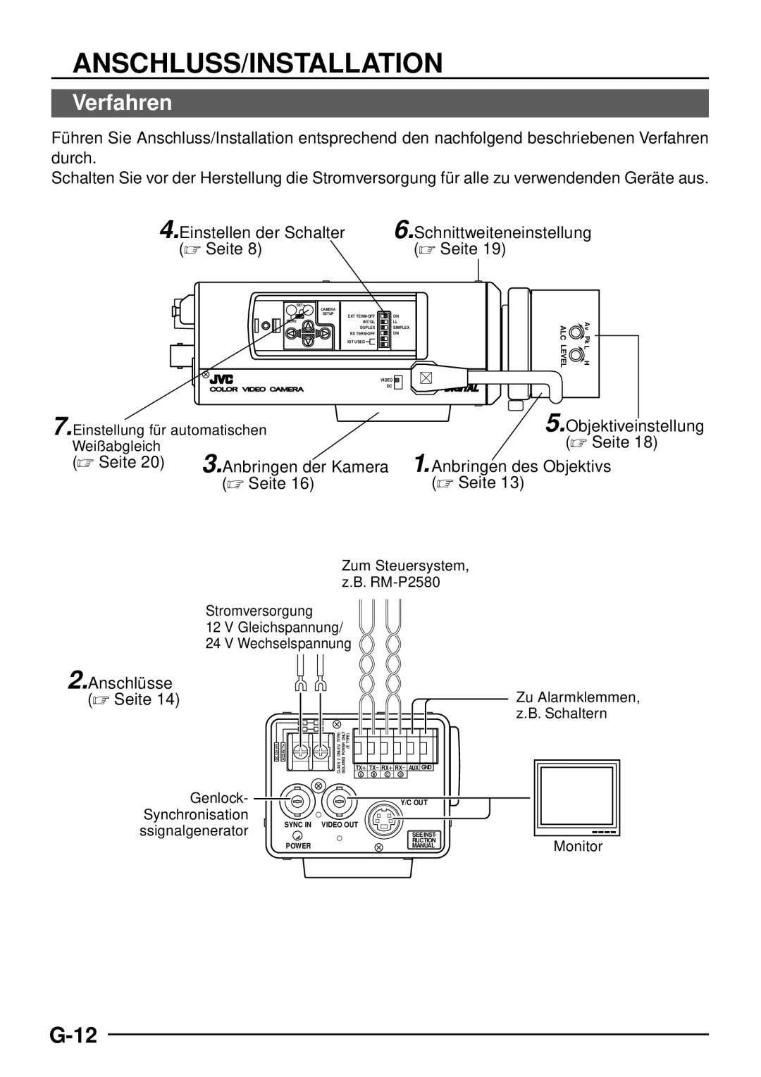 JVC TK-C1460 Anschluss/Installation, Verfahren, Objektiveinstellung, Anbringen der Kamera  Seite Anbringen des Objektivs 