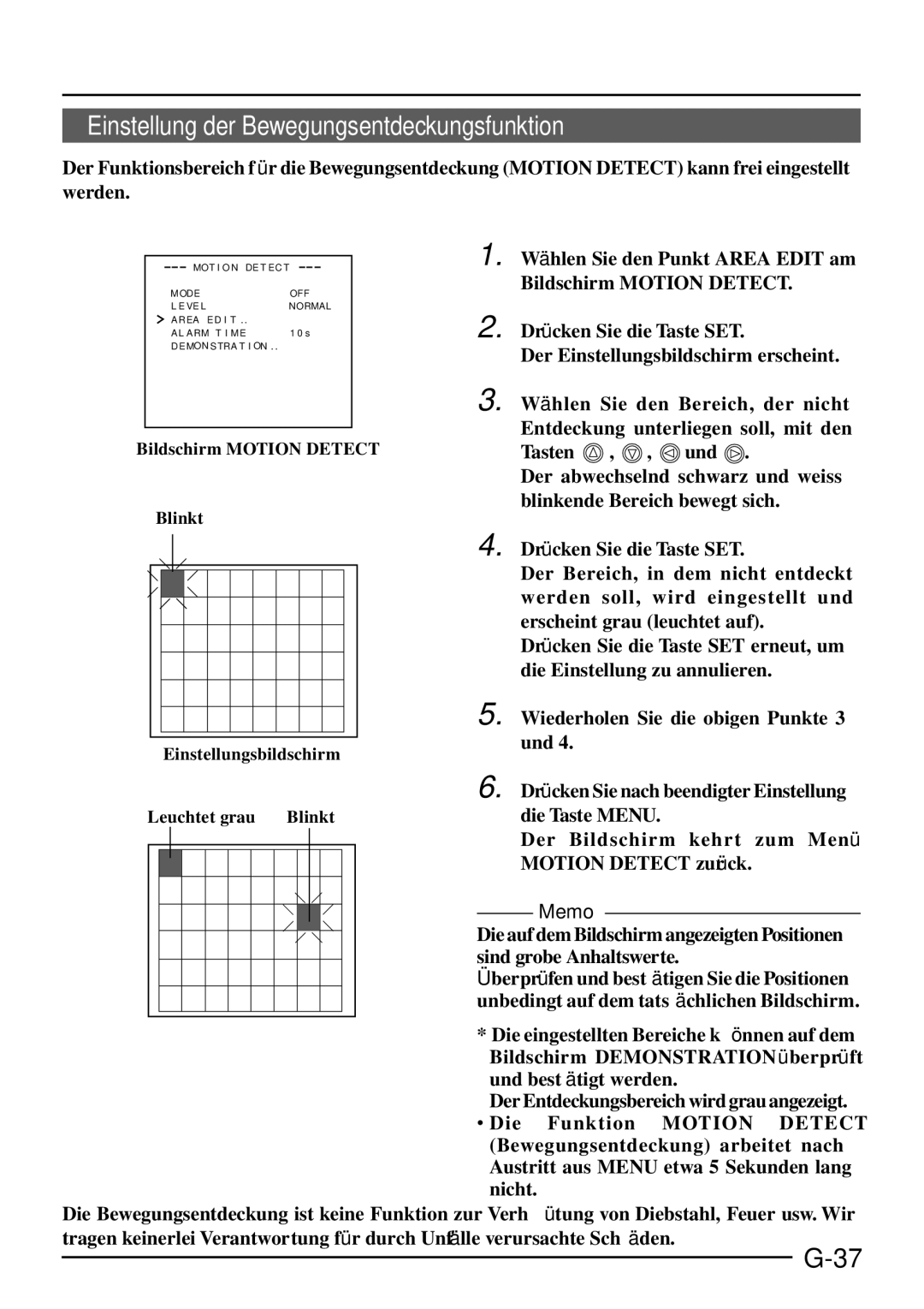 JVC TK-C1460 manual Einstellung der Bewegungsentdeckungsfunktion 