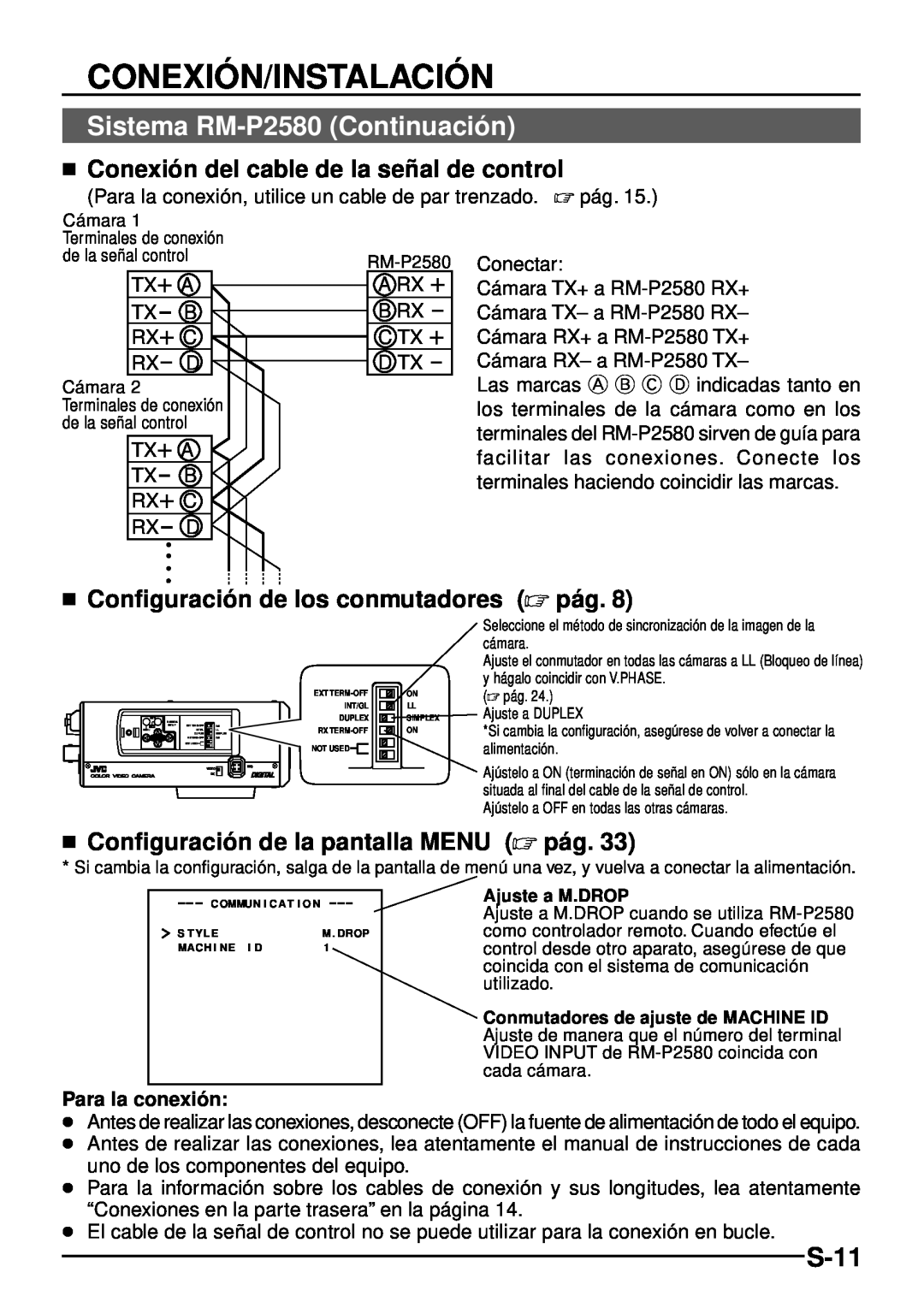 JVC TK-C1460 Conexió N/Instalació N, Sistema RM-P2580 Continuació n, S-11,  Conexió n del cable de la señ al de control 