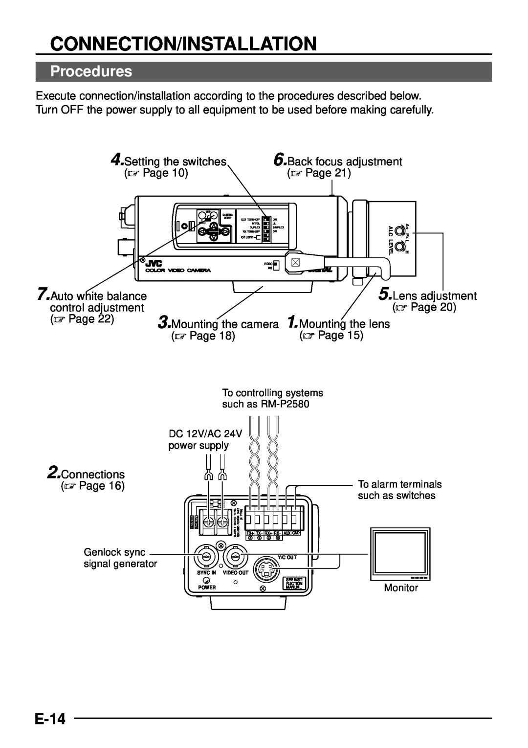 JVC TK-C1460 manual Connection/Installation, Procedures, E-14 