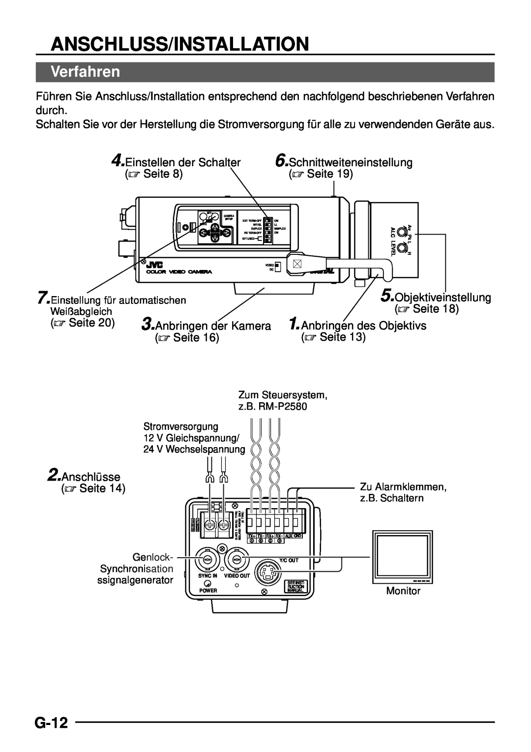 JVC TK-C1460 manual Anschluss/Installation, Verfahren, G-12 