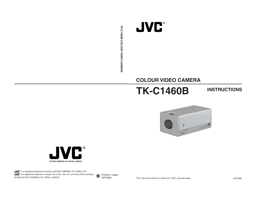 JVC instruction manual Colour Video Camera TK-C1460B 