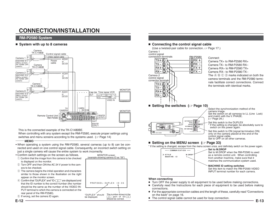 JVC TK-C1460B instruction manual This is the connected example of the TK-C1480BE, Switch on the power again 