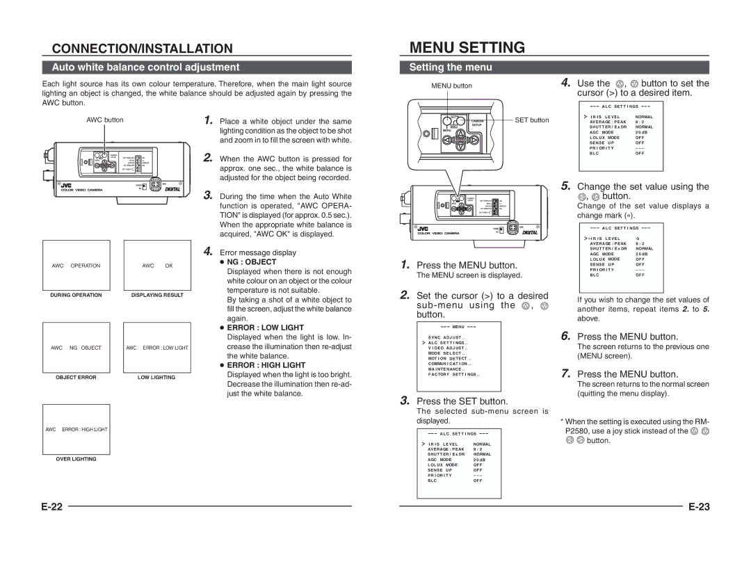 JVC TK-C1460B instruction manual Change mark ∗ 