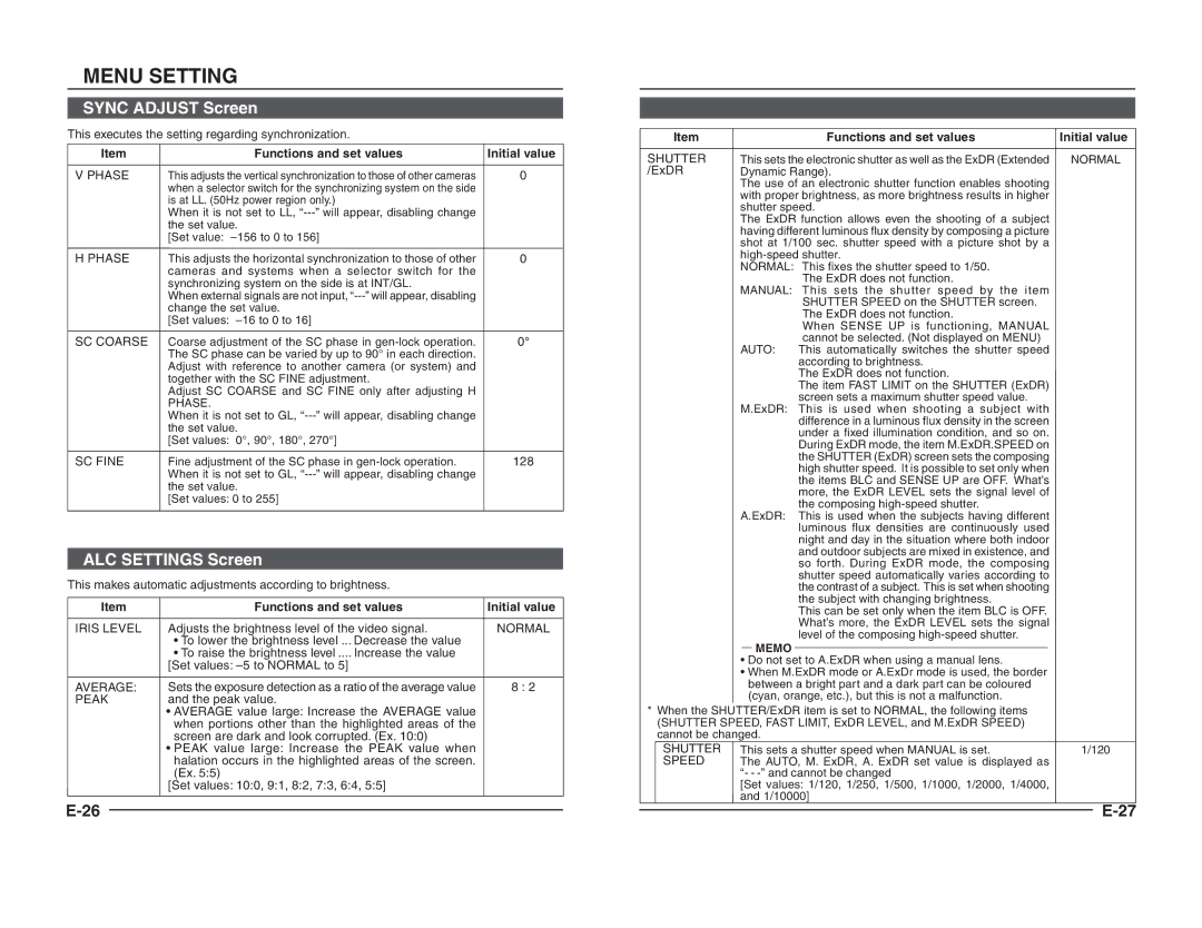 JVC TK-C1460B instruction manual Shutter, ExDR, Speed 