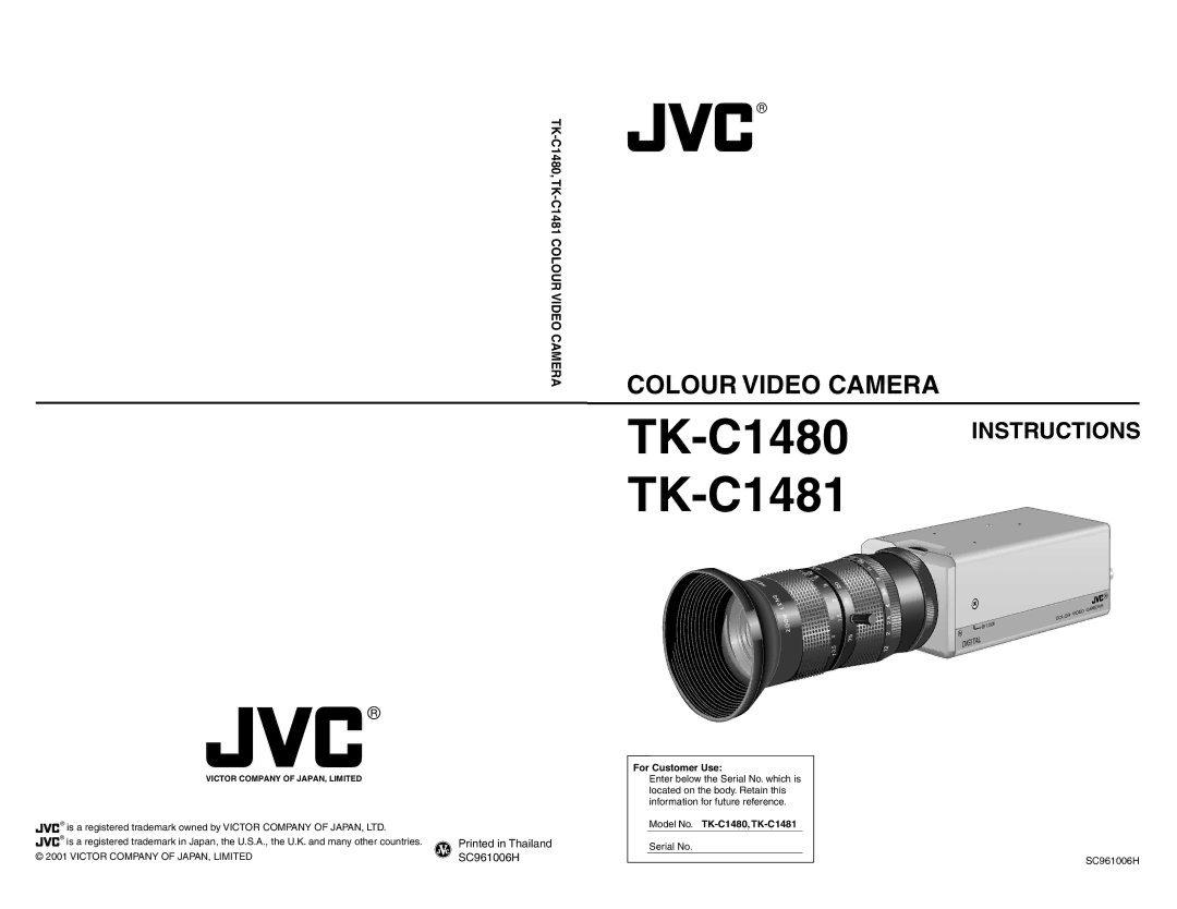 JVC manual Colour Video Camera TK-C1480TK-C1481 