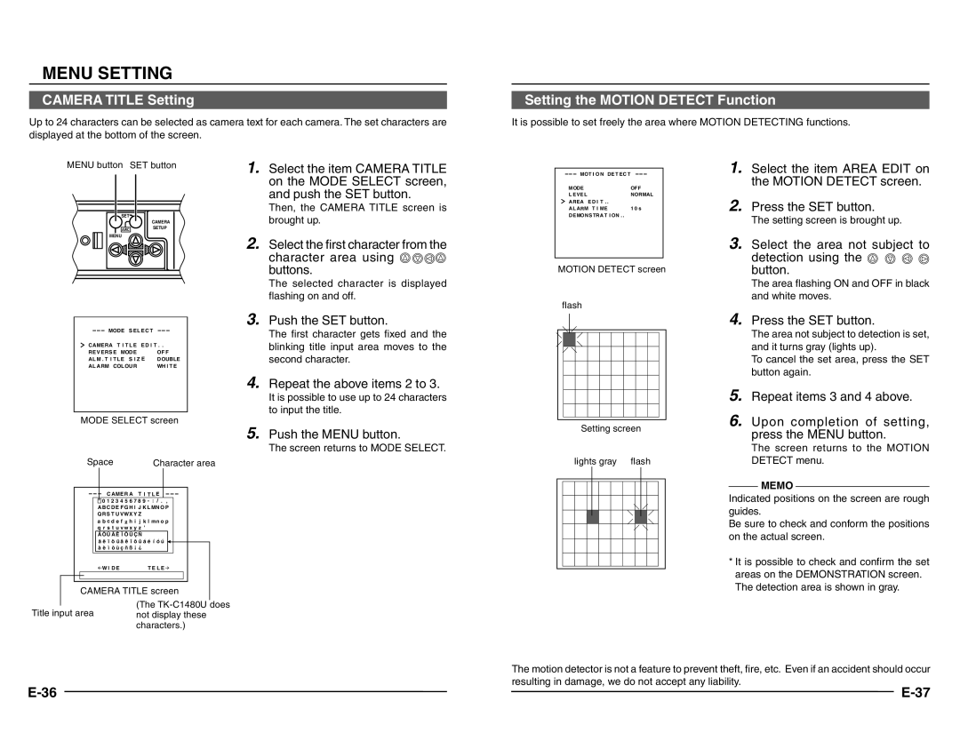 JVC TK-C1480 manual Camera Title Setting 