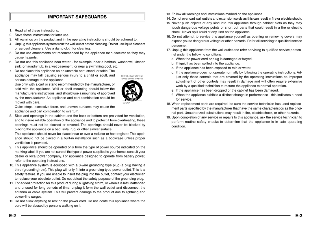 JVC TK-C1480 manual Important Safeguards, Serious damage to the appliance 