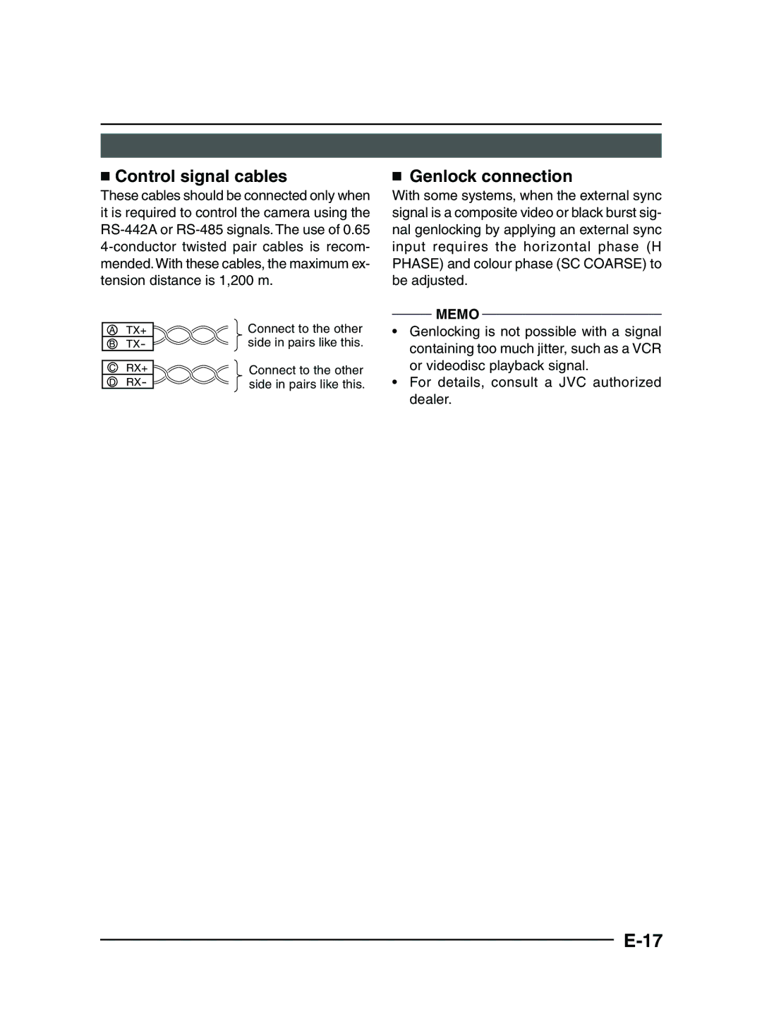 JVC TK-C1481 manual  Control signal cables,  Genlock connection 