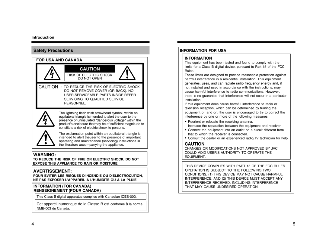 JVC TK-C926EG, TK-C1530U, TK-C1530E, TK-C1531EG, TK-C925U, TK-C925E manual Safety Precautions, Introduction 