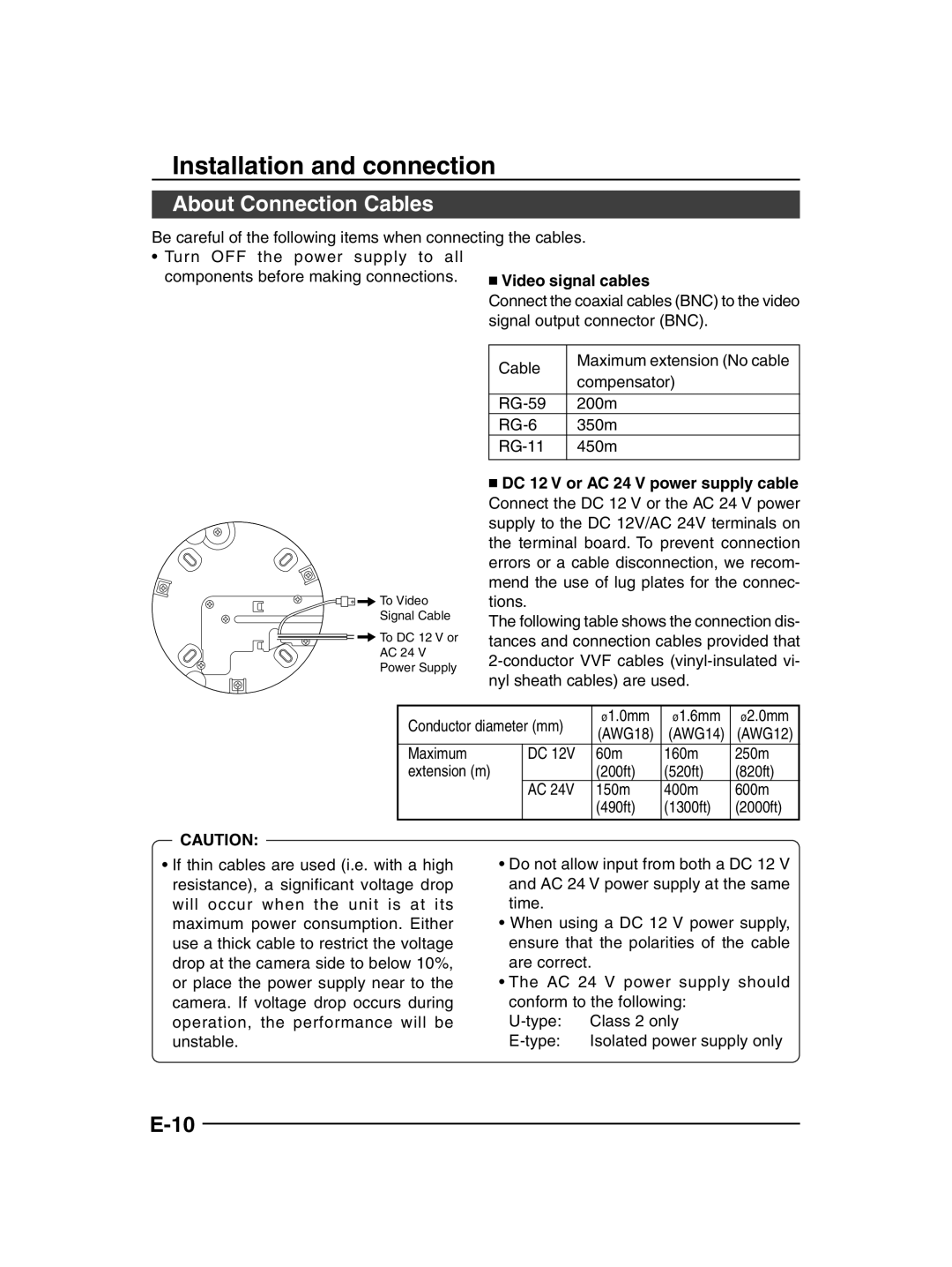 JVC TK-C205 manual Installation and connection, About Connection Cables 