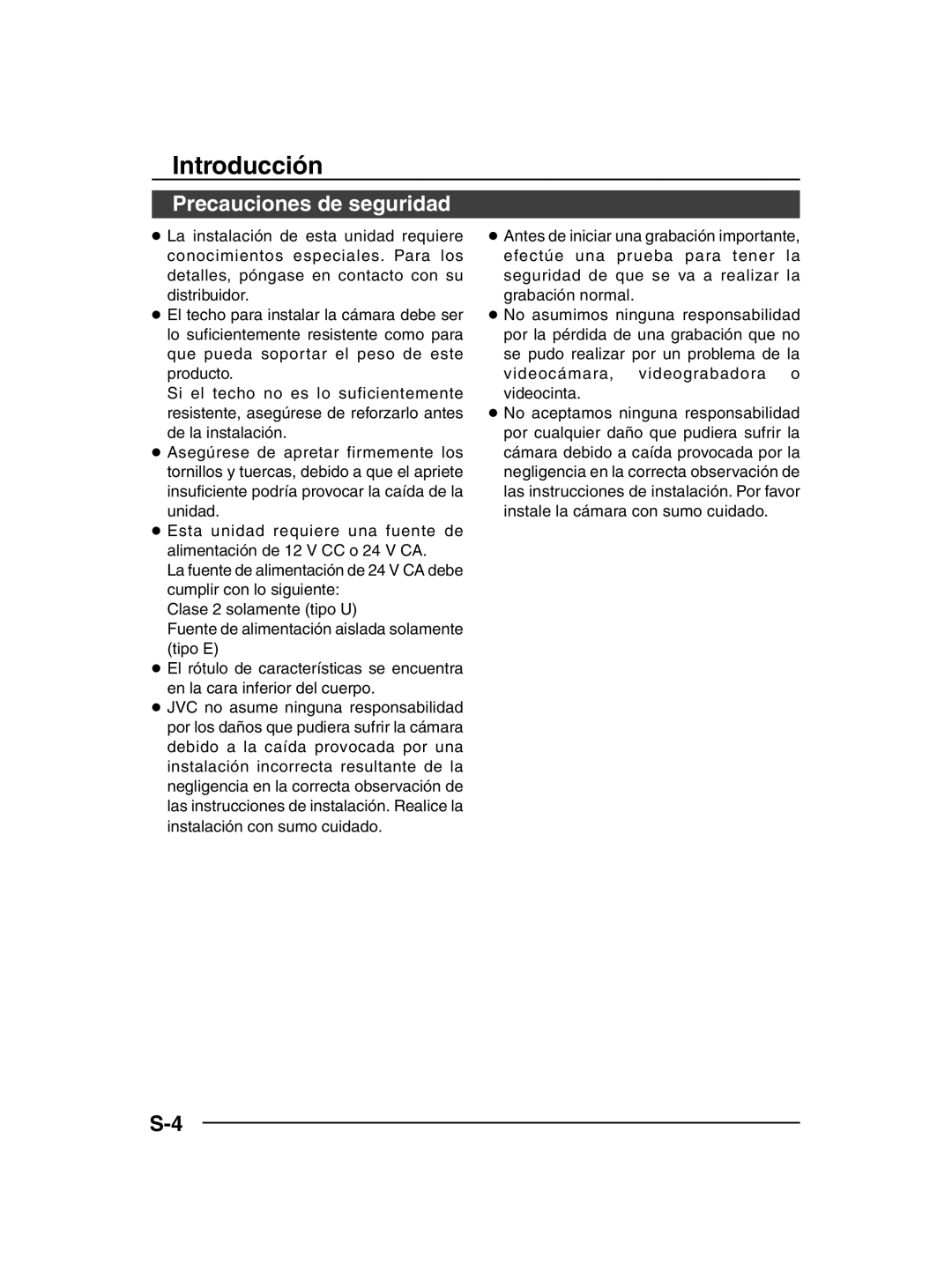 JVC TK-C205 manual Introducción, Precauciones de seguridad 