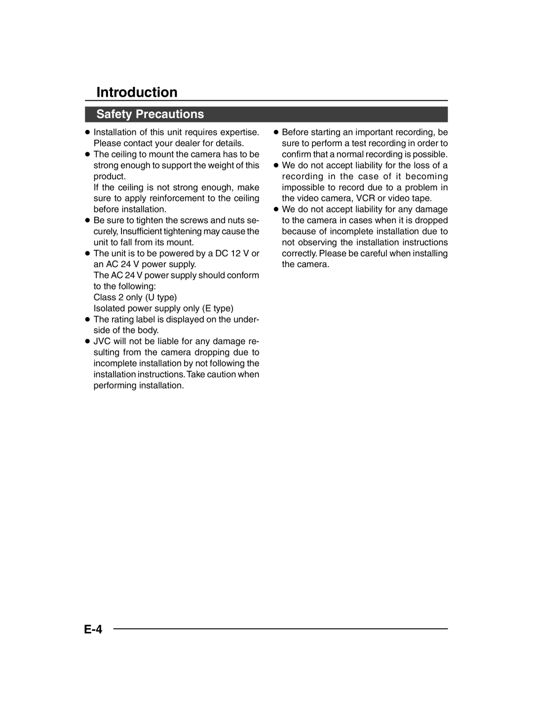 JVC TK-C205 manual Introduction, Safety Precautions 